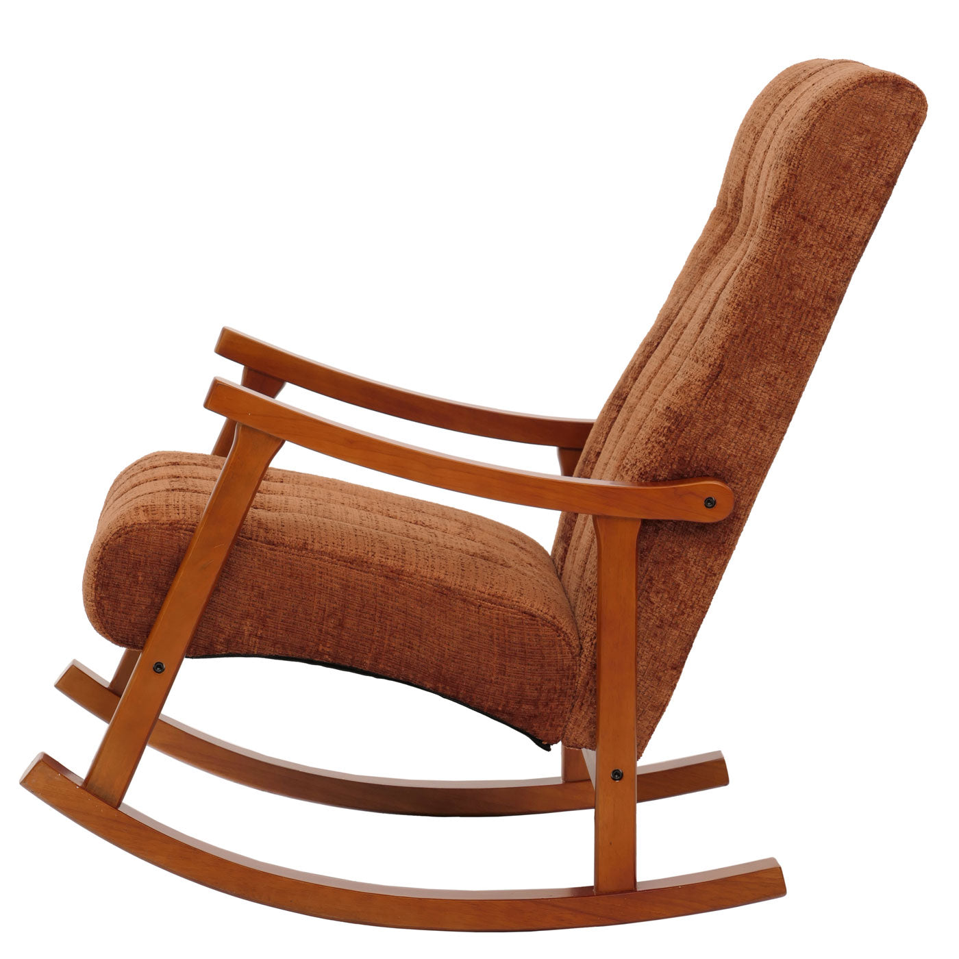 Cosmo Casa - Schommelstoel - Relaxstoel - Hout - FSC Gecertificeerd - Stoftextiel Chenille - 465gm - Terracotta - Frame Walnootlook