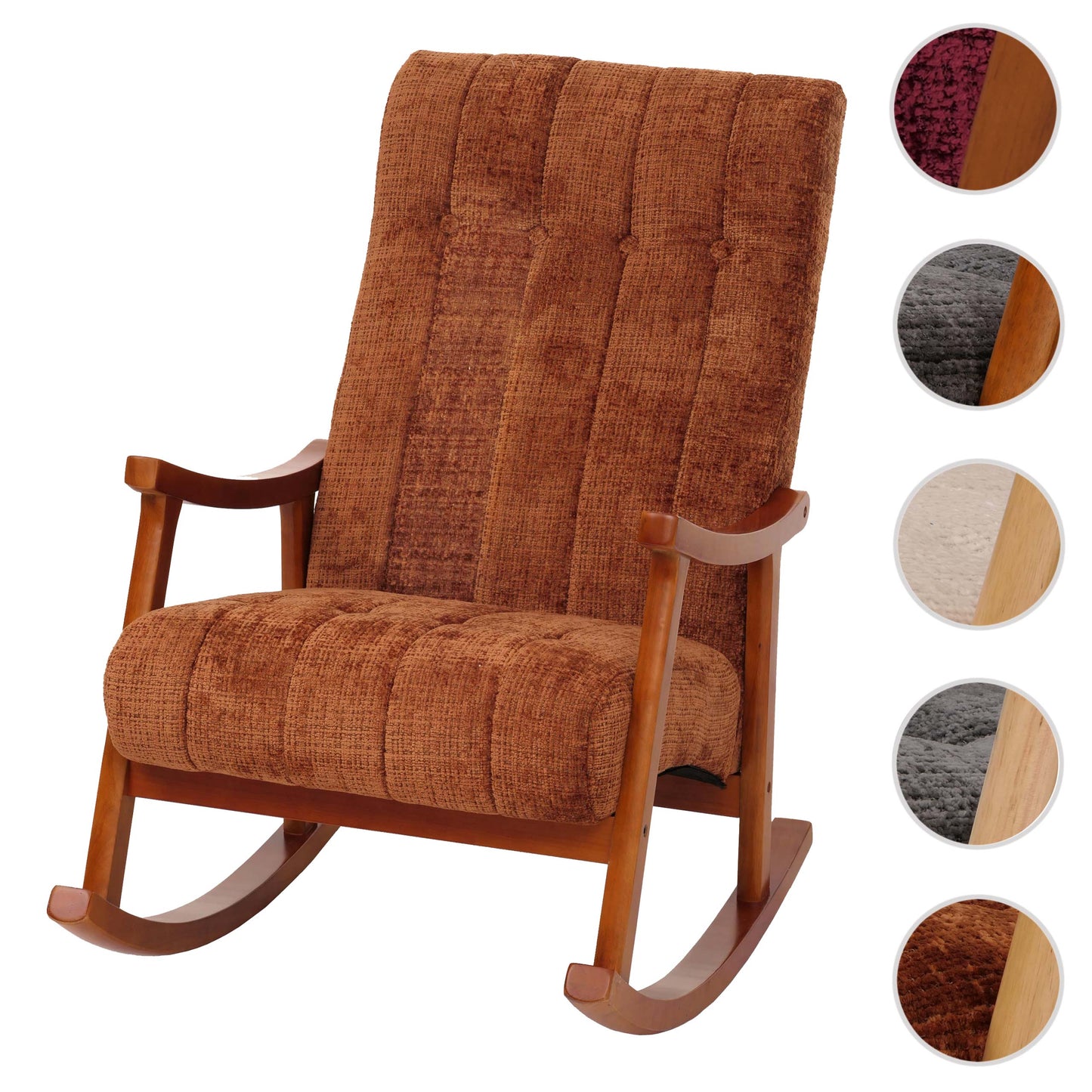 Cosmo Casa - Schommelstoel - Relaxstoel - Hout - FSC Gecertificeerd - Stoftextiel Chenille - 465gm - Terracotta - Frame Walnootlook