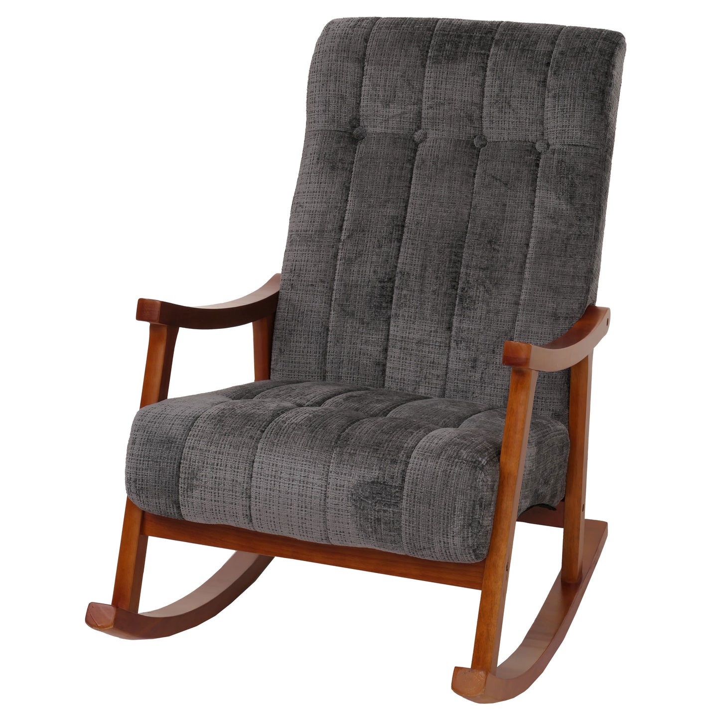 Cosmo Casa - Schommelstoel - Relaxstoel - Hout - FSC Gecertificeerd - Stoftextiel Chenille - 465gm - Donkergrijs - Frame Walnootlook