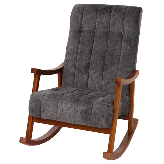 Cosmo Casa - Schommelstoel - Relaxstoel - Hout - FSC Gecertificeerd - Stoftextiel Chenille - 465gm - Donkergrijs - Frame Walnootlook