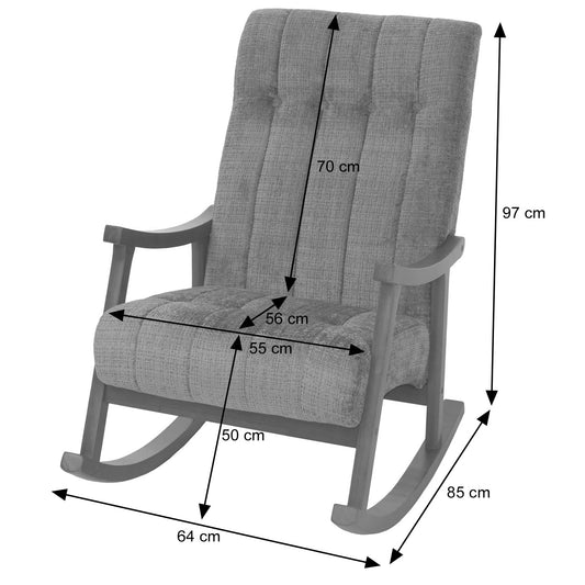 Cosmo Casa - Schommelstoel - Relaxstoel - Hout - FSC Gecertificeerd - Stoftextiel Chenille - 465gm - Donkergrijs - Frame Walnootlook