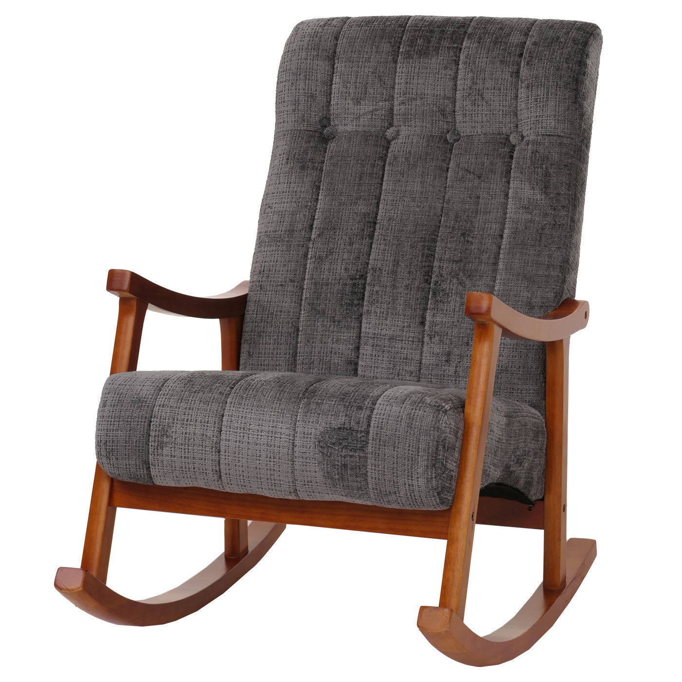 Cosmo Casa - Schommelstoel - Relaxstoel - Hout - FSC Gecertificeerd - Stoftextiel Chenille - 465gm - Donkergrijs - Frame Walnootlook