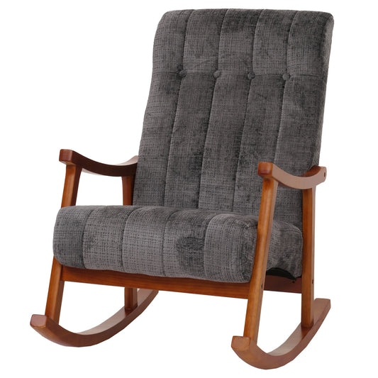 Cosmo Casa - Schommelstoel - Relaxstoel - Hout - FSC Gecertificeerd - Stoftextiel Chenille - 465gm - Donkergrijs - Frame Walnootlook