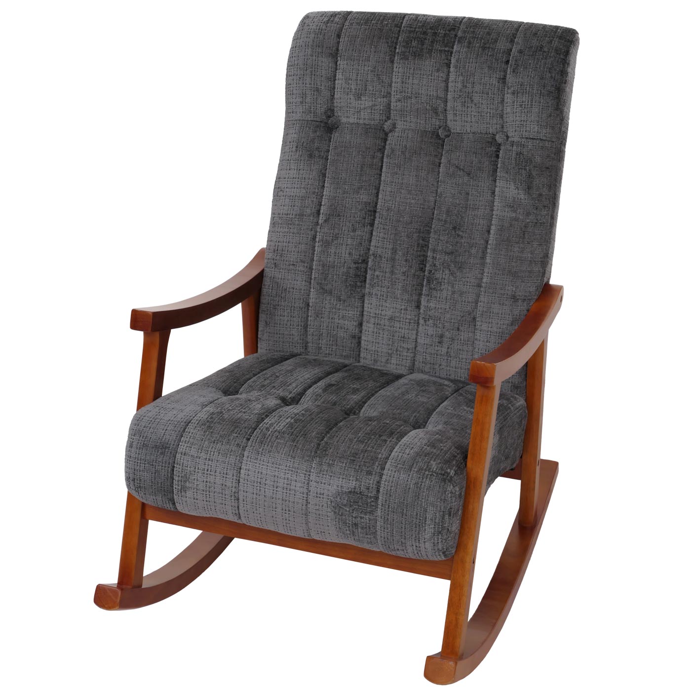 Cosmo Casa - Schommelstoel - Relaxstoel - Hout - FSC Gecertificeerd - Stoftextiel Chenille - 465gm - Donkergrijs - Frame Walnootlook