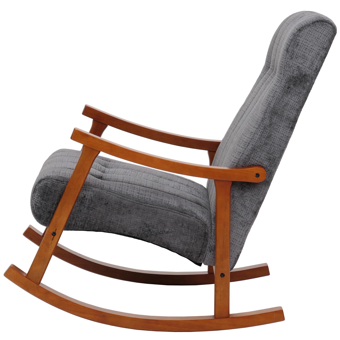 Cosmo Casa - Schommelstoel - Relaxstoel - Hout - FSC Gecertificeerd - Stoftextiel Chenille - 465gm - Donkergrijs - Frame Walnootlook