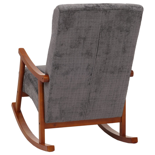 Cosmo Casa - Schommelstoel - Relaxstoel - Hout - FSC Gecertificeerd - Stoftextiel Chenille - 465gm - Donkergrijs - Frame Walnootlook