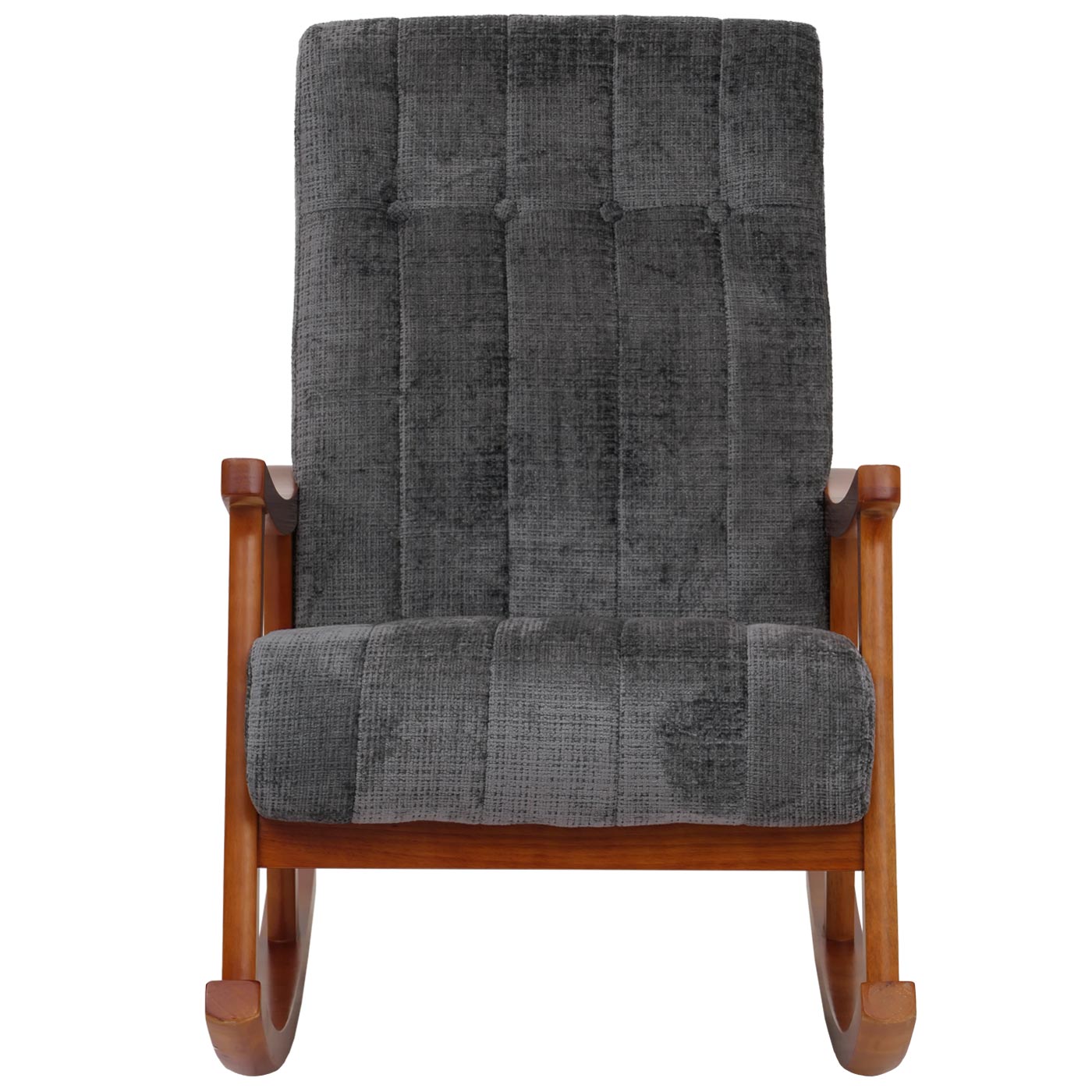 Cosmo Casa - Schommelstoel - Relaxstoel - Hout - FSC Gecertificeerd - Stoftextiel Chenille - 465gm - Donkergrijs - Frame Walnootlook