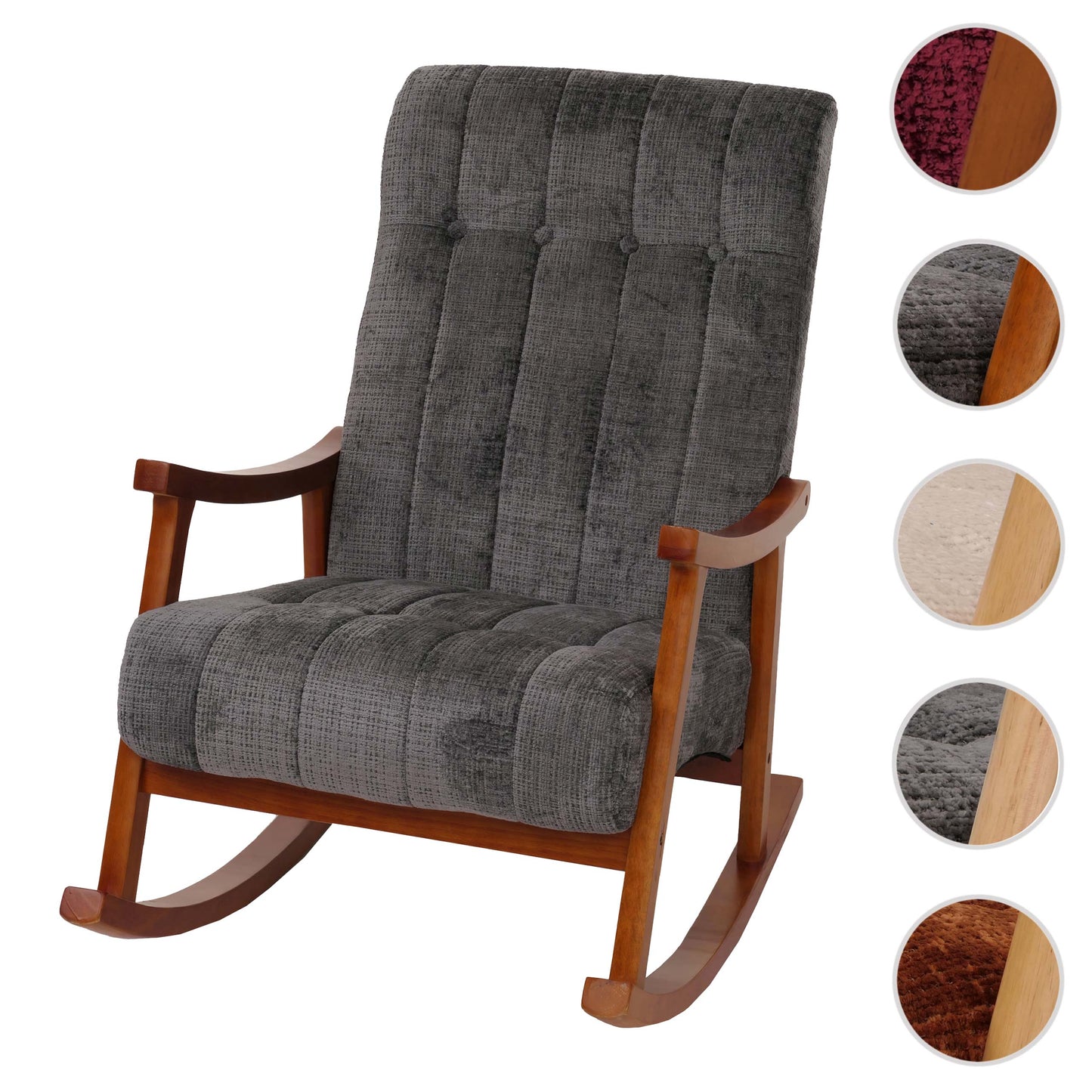 Cosmo Casa - Schommelstoel - Relaxstoel - Hout - FSC Gecertificeerd - Stoftextiel Chenille - 465gm - Donkergrijs - Frame Walnootlook