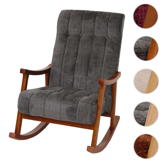 Cosmo Casa - Schommelstoel - Relaxstoel - Hout - FSC Gecertificeerd - Stoftextiel Chenille - 465gm - Donkergrijs - Frame Walnootlook