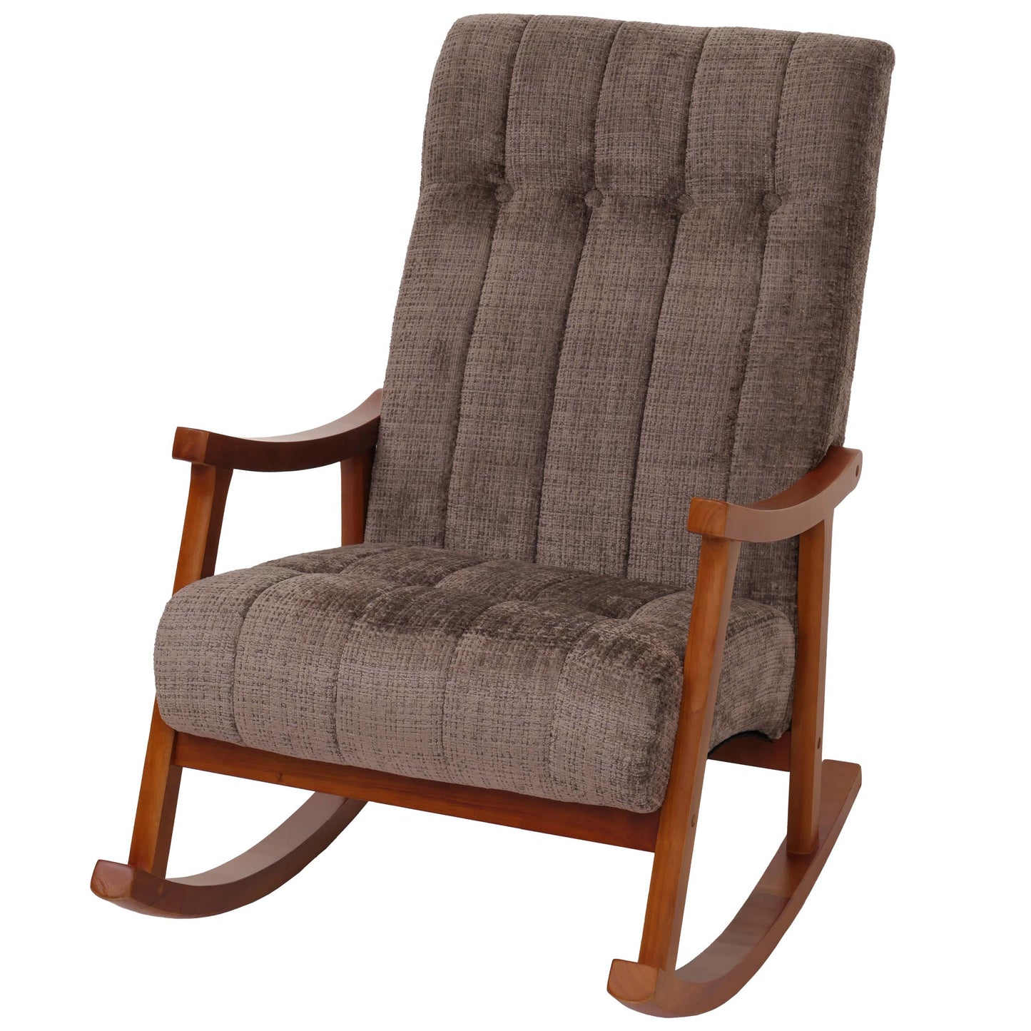 Cosmo Casa - Schommelstoel - Relaxstoel - Hout - FSC Gecertificeerd - Stoftextiel Chenille - 465gm - Bruin - Frame Walnootlook