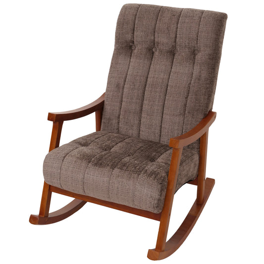 Cosmo Casa - Schommelstoel - Relaxstoel - Hout - FSC Gecertificeerd - Stoftextiel Chenille - 465gm - Bruin - Frame Walnootlook