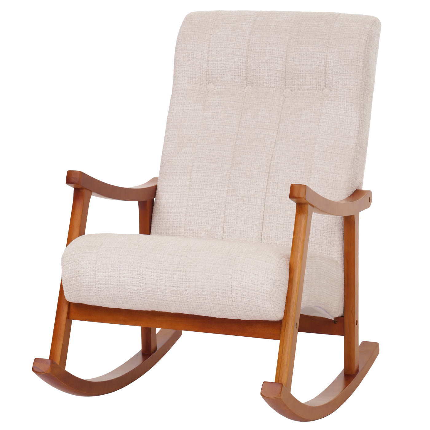 Cosmo Casa - Schommelstoel - Relaxstoel - Hout - FSC Gecertificeerd - Stoftextiel Chenille - 465gm - Crème - Frame Walnootlook