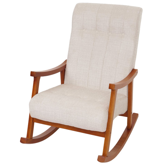 Cosmo Casa - Schommelstoel - Relaxstoel - Hout - FSC Gecertificeerd - Stoftextiel Chenille - 465gm - Crème - Frame Walnootlook