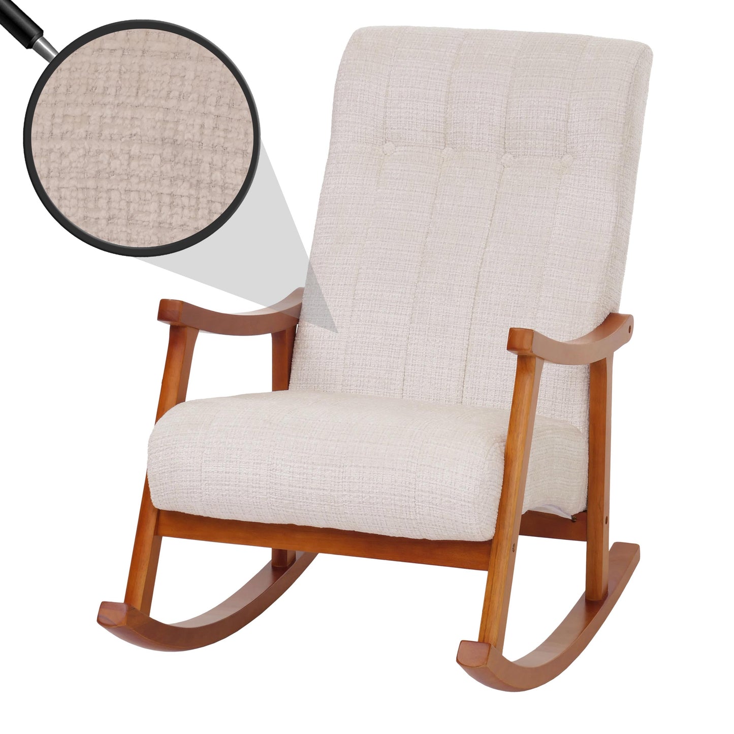 Cosmo Casa - Schommelstoel - Relaxstoel - Hout - FSC Gecertificeerd - Stoftextiel Chenille - 465gm - Crème - Frame Walnootlook