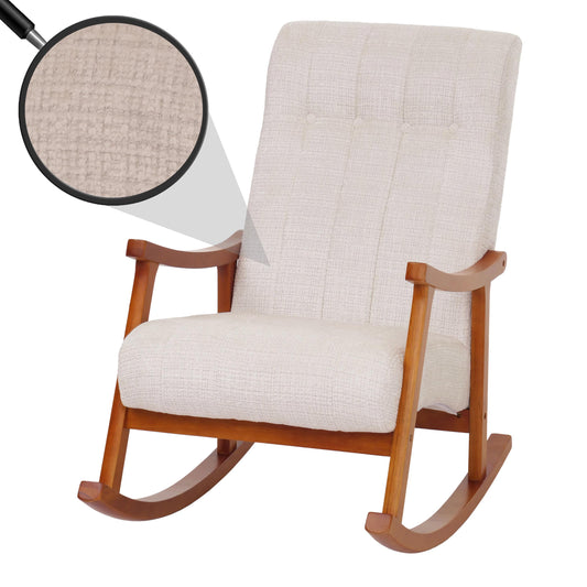 Cosmo Casa - Schommelstoel - Relaxstoel - Hout - FSC Gecertificeerd - Stoftextiel Chenille - 465gm - Crème - Frame Walnootlook