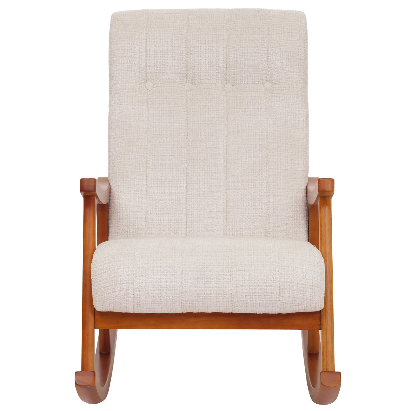 Cosmo Casa - Schommelstoel - Relaxstoel - Hout - FSC Gecertificeerd - Stoftextiel Chenille - 465gm - Crème - Frame Walnootlook