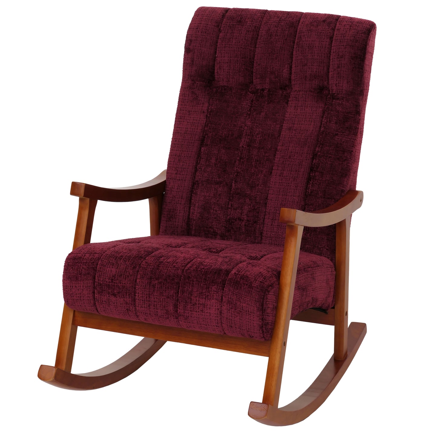 Cosmo Casa - Schommelstoel - Relaxstoel - Hout - FSC Gecertificeerd - Stoftextiel Chenille - 465gm - Bordeaux - Frame Walnootlook