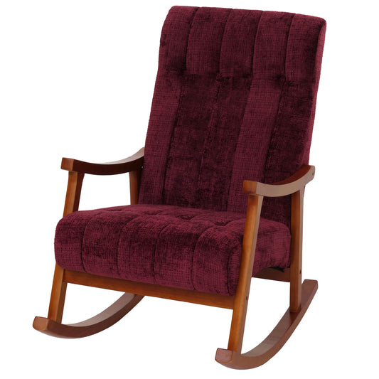 Cosmo Casa - Schommelstoel - Relaxstoel - Hout - FSC Gecertificeerd - Stoftextiel Chenille - 465gm - Bordeaux - Frame Walnootlook