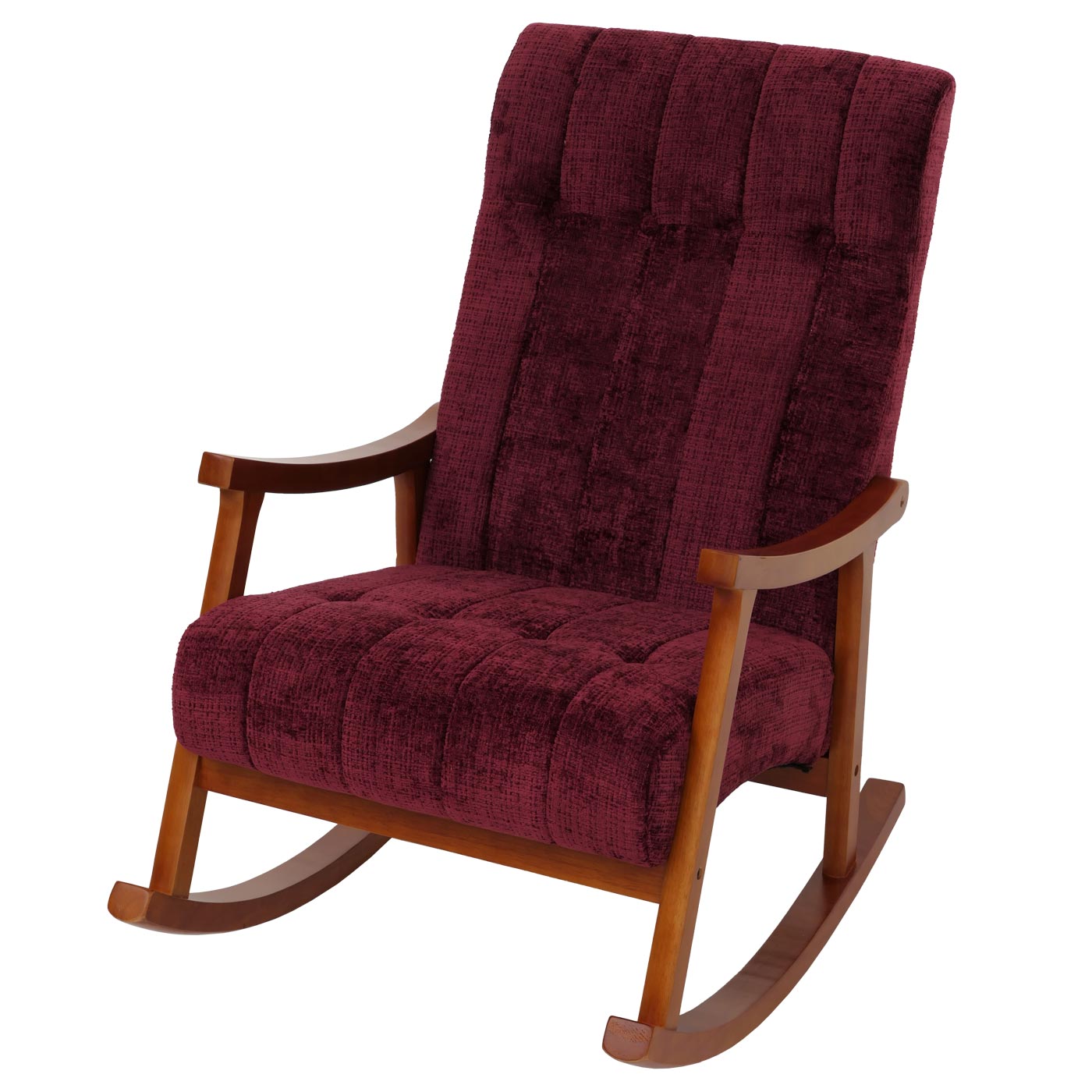 Cosmo Casa - Schommelstoel - Relaxstoel - Hout - FSC Gecertificeerd - Stoftextiel Chenille - 465gm - Bordeaux - Frame Walnootlook