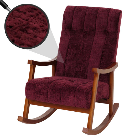 Cosmo Casa - Schommelstoel - Relaxstoel - Hout - FSC Gecertificeerd - Stoftextiel Chenille - 465gm - Bordeaux - Frame Walnootlook