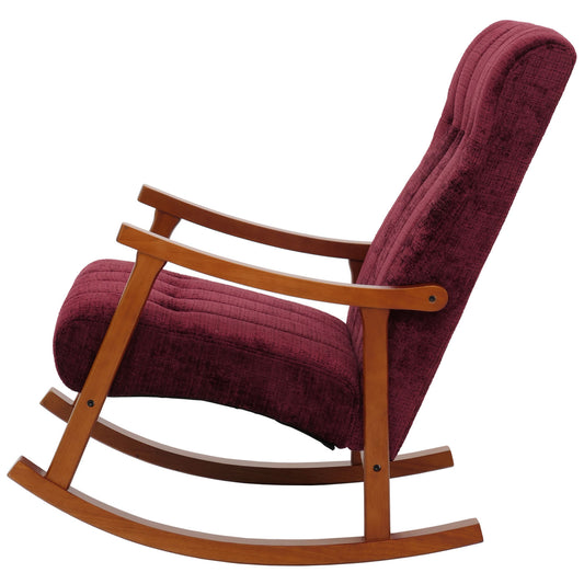 Cosmo Casa - Schommelstoel - Relaxstoel - Hout - FSC Gecertificeerd - Stoftextiel Chenille - 465gm - Bordeaux - Frame Walnootlook