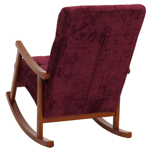 Cosmo Casa - Schommelstoel - Relaxstoel - Hout - FSC Gecertificeerd - Stoftextiel Chenille - 465gm - Bordeaux - Frame Walnootlook