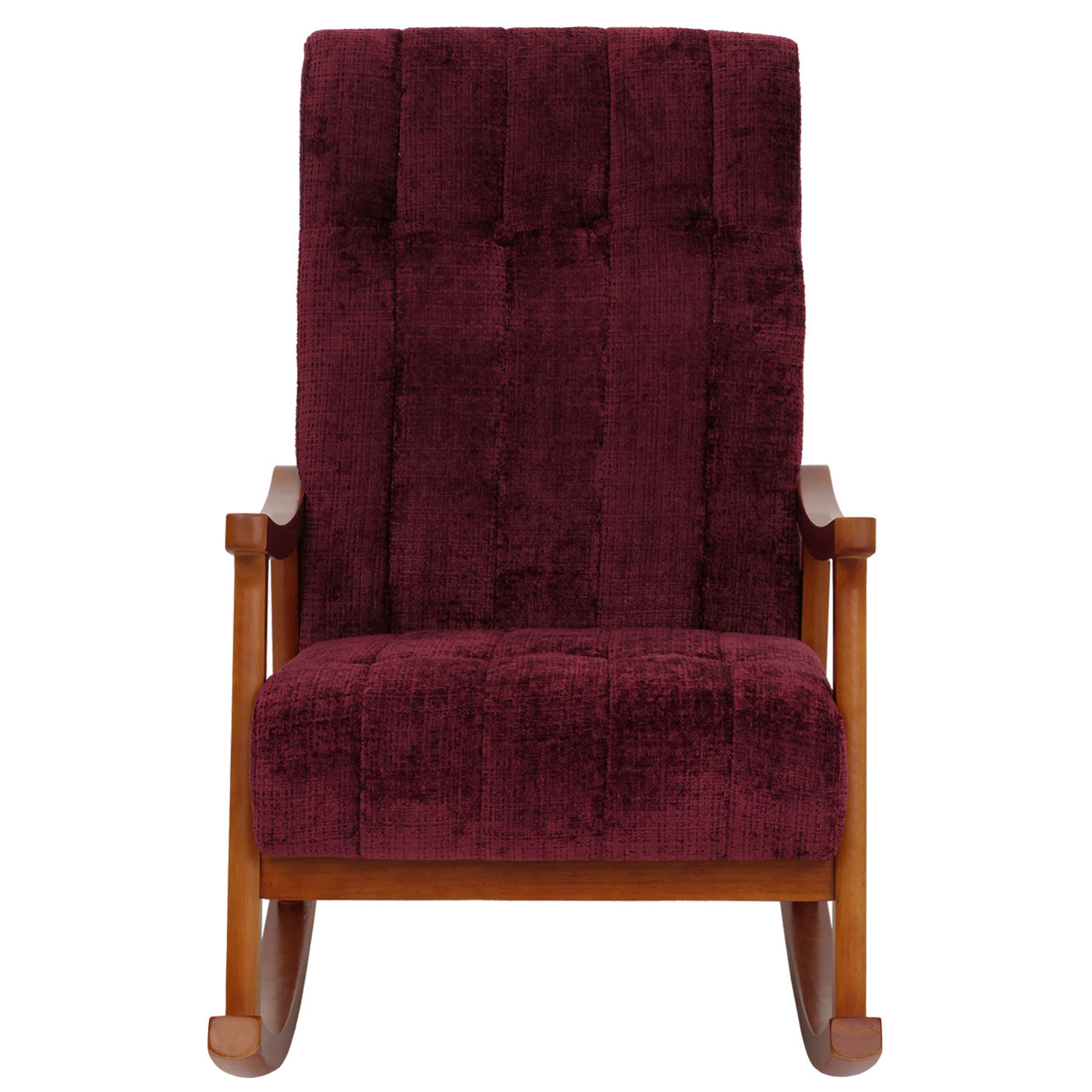 Cosmo Casa - Schommelstoel - Relaxstoel - Hout - FSC Gecertificeerd - Stoftextiel Chenille - 465gm - Bordeaux - Frame Walnootlook