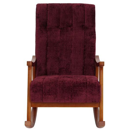 Cosmo Casa - Schommelstoel - Relaxstoel - Hout - FSC Gecertificeerd - Stoftextiel Chenille - 465gm - Bordeaux - Frame Walnootlook