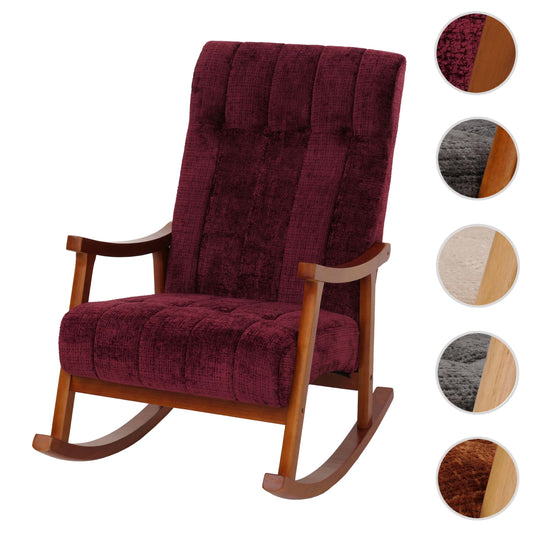 Cosmo Casa - Schommelstoel - Relaxstoel - Hout - FSC Gecertificeerd - Stoftextiel Chenille - 465gm - Bordeaux - Frame Walnootlook