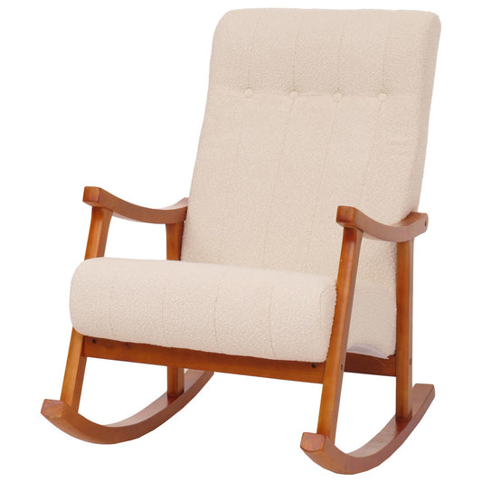 Cosmo Casa - Schommelstoel - Relaxstoel - Hout - FSC Gecertificeerd - Stoftextiel Bouclé - 450gm - Crème - Frame Walnootlook