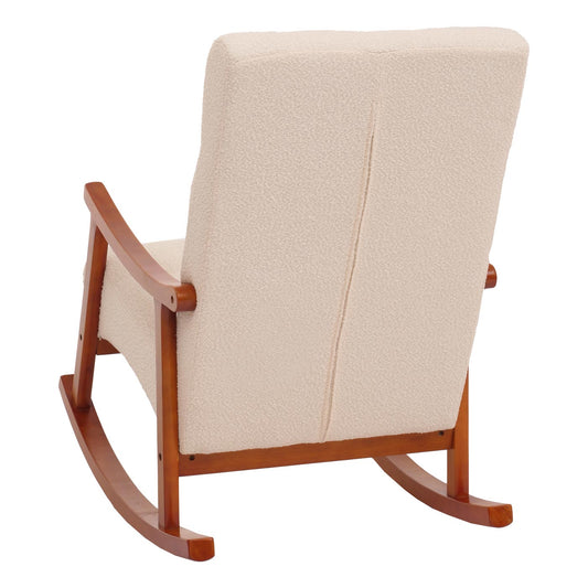 Cosmo Casa - Schommelstoel - Relaxstoel - Hout - FSC Gecertificeerd - Stoftextiel Bouclé - 450gm - Crème - Frame Walnootlook