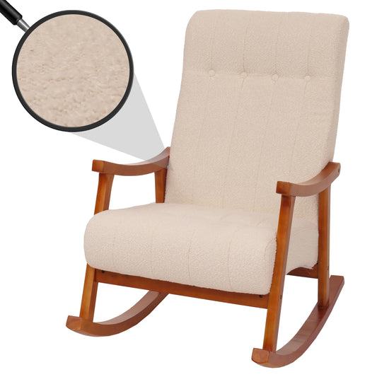 Cosmo Casa - Schommelstoel - Relaxstoel - Hout - FSC Gecertificeerd - Stoftextiel Bouclé - 450gm - Crème - Frame Walnootlook