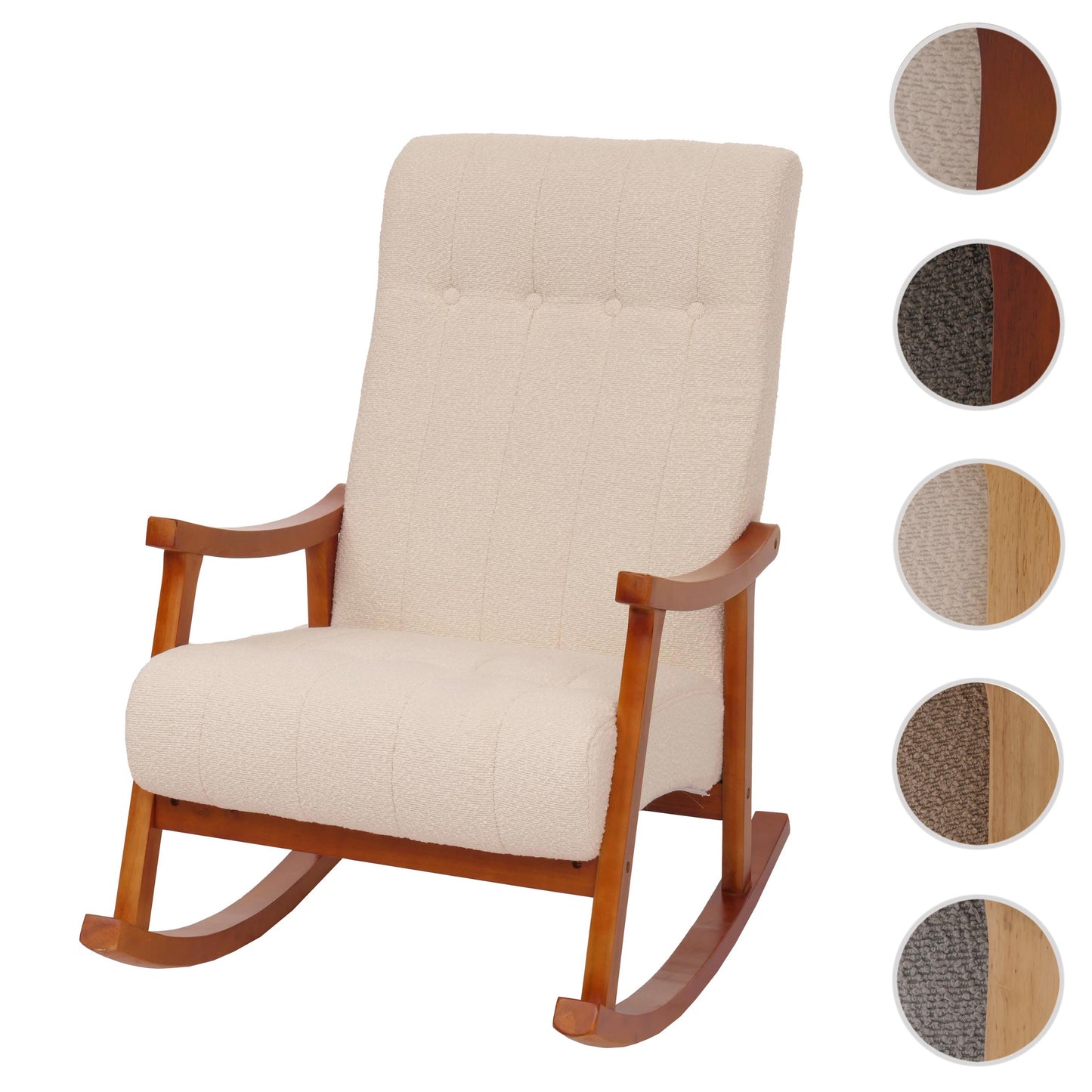 Cosmo Casa - Schommelstoel - Relaxstoel - Hout - FSC Gecertificeerd - Stoftextiel Bouclé - 450gm - Crème - Frame Walnootlook