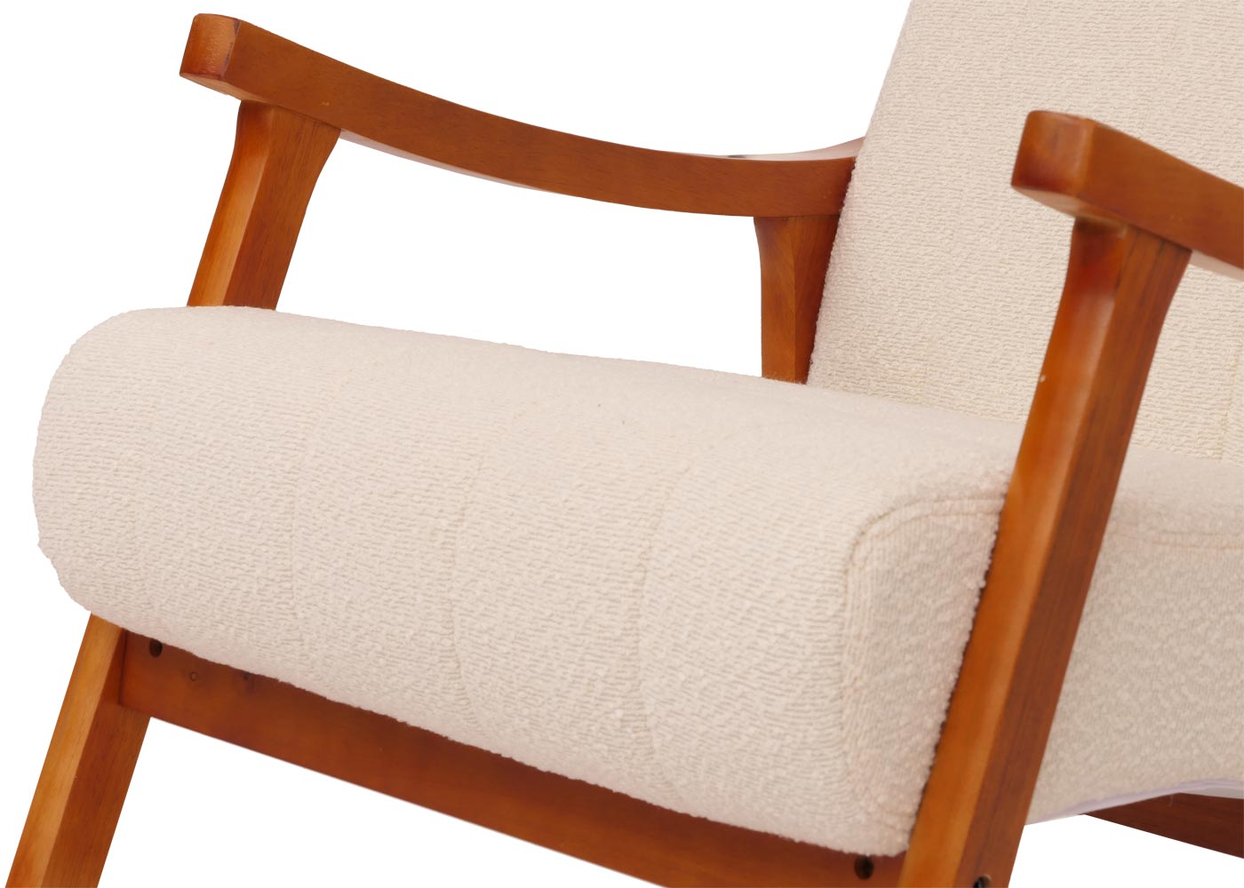 Cosmo Casa - Schommelstoel - Relaxstoel - Hout - FSC Gecertificeerd - Stoftextiel Bouclé - 450gm - Crème - Frame Walnootlook