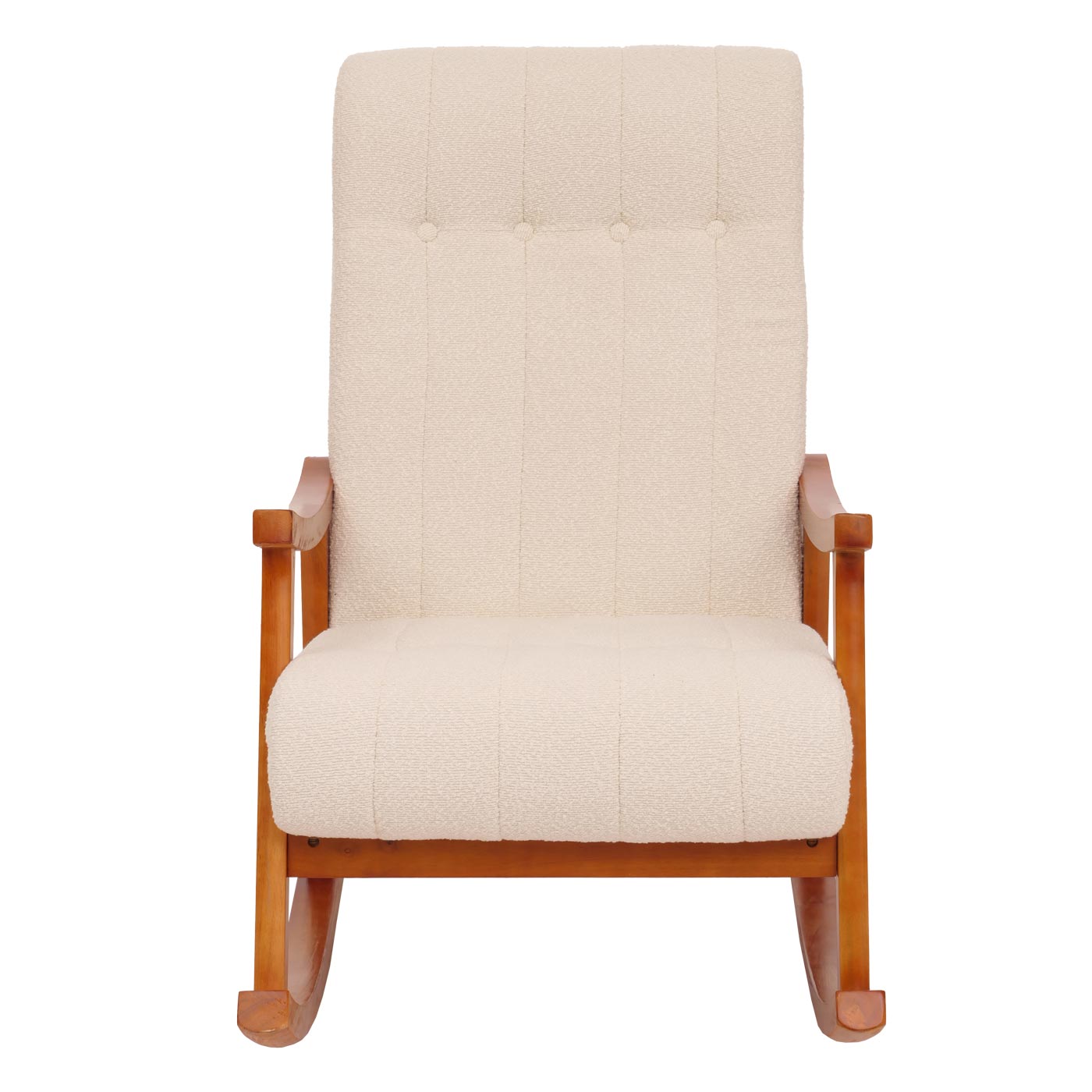 Cosmo Casa - Schommelstoel - Relaxstoel - Hout - FSC Gecertificeerd - Stoftextiel Bouclé - 450gm - Crème - Frame Walnootlook