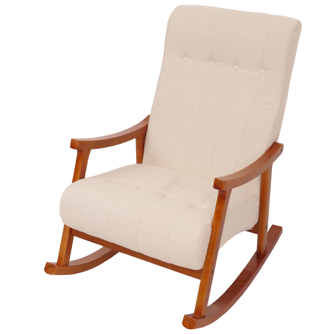 Cosmo Casa - Schommelstoel - Relaxstoel - Hout - FSC Gecertificeerd - Stoftextiel Bouclé - 450gm - Crème - Frame Walnootlook