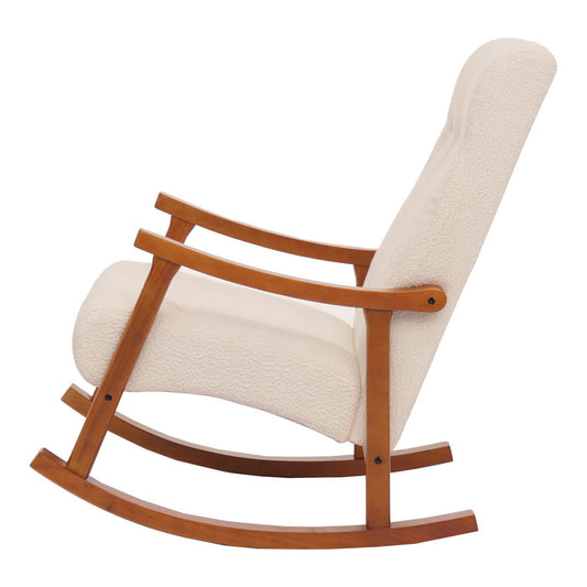 Cosmo Casa - Schommelstoel - Relaxstoel - Hout - FSC Gecertificeerd - Stoftextiel Bouclé - 450gm - Crème - Frame Walnootlook