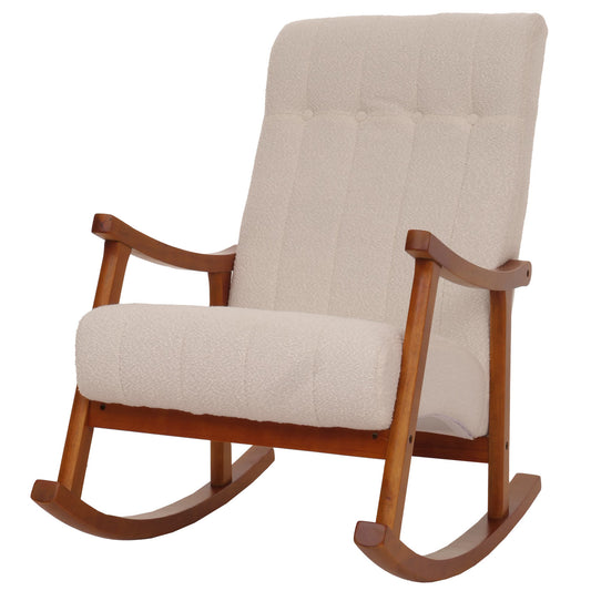 Cosmo Casa - Schommelstoel - Relaxstoel - Hout - FSC Gecertificeerd - Stoftextiel Bouclé - 450gm - Beige - Frame Walnootlook