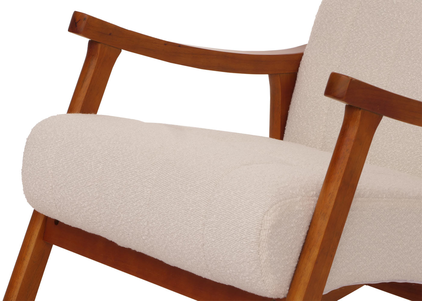 Cosmo Casa - Schommelstoel - Relaxstoel - Hout - FSC Gecertificeerd - Stoftextiel Bouclé - 450gm - Beige - Frame Walnootlook