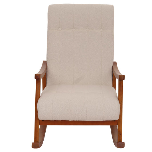 Cosmo Casa - Schommelstoel - Relaxstoel - Hout - FSC Gecertificeerd - Stoftextiel Bouclé - 450gm - Beige - Frame Walnootlook