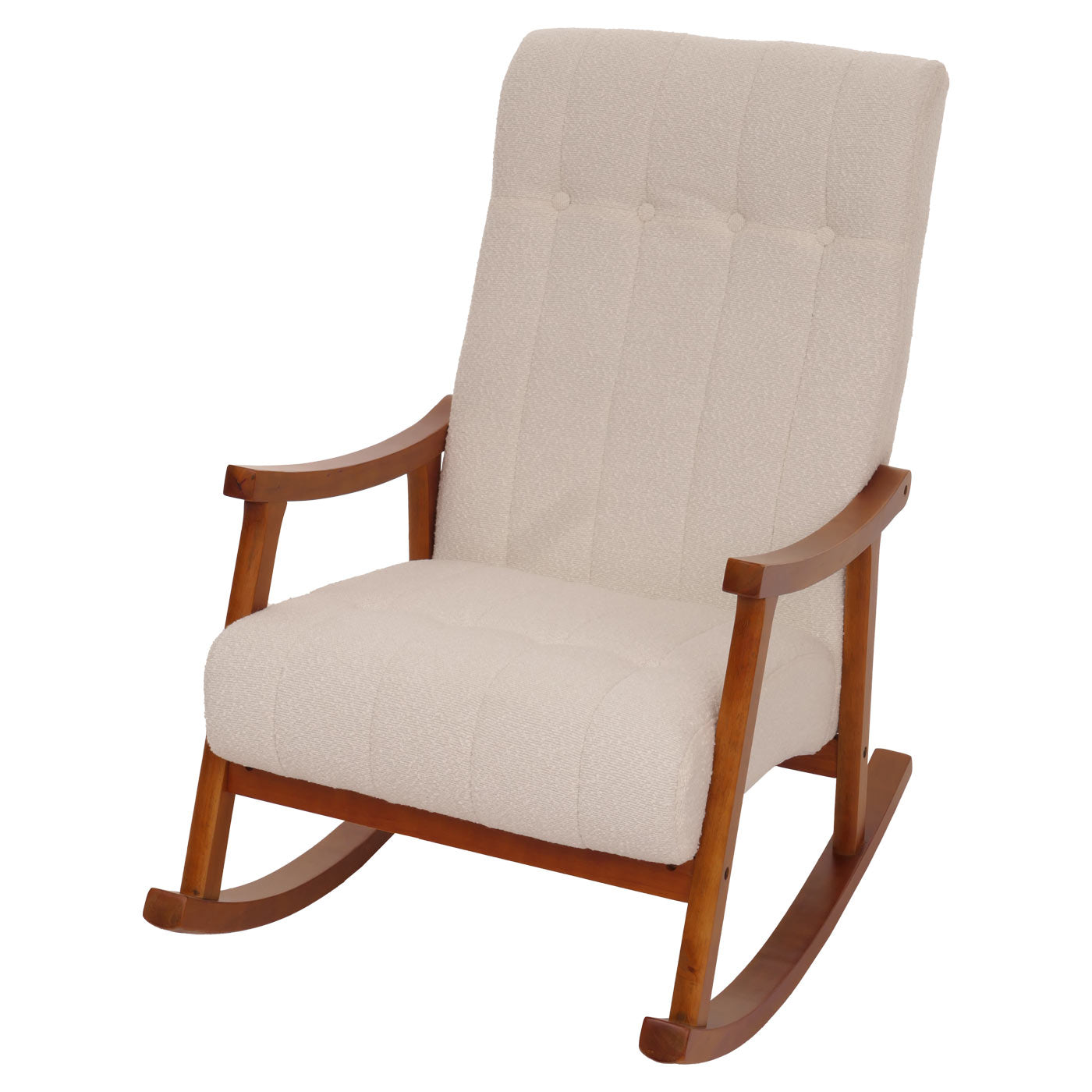 Cosmo Casa - Schommelstoel - Relaxstoel - Hout - FSC Gecertificeerd - Stoftextiel Bouclé - 450gm - Beige - Frame Walnootlook