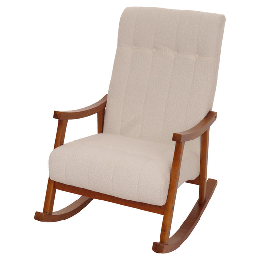 Cosmo Casa - Schommelstoel - Relaxstoel - Hout - FSC Gecertificeerd - Stoftextiel Bouclé - 450gm - Beige - Frame Walnootlook