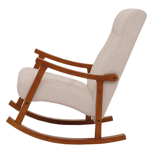 Cosmo Casa - Schommelstoel - Relaxstoel - Hout - FSC Gecertificeerd - Stoftextiel Bouclé - 450gm - Beige - Frame Walnootlook