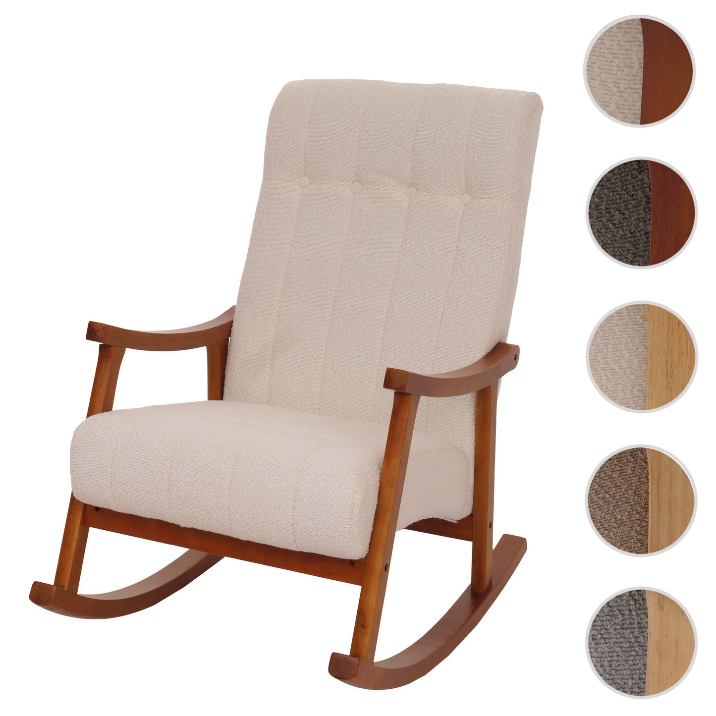 Cosmo Casa - Schommelstoel - Relaxstoel - Hout - FSC Gecertificeerd - Stoftextiel Bouclé - 450gm - Beige - Frame Walnootlook