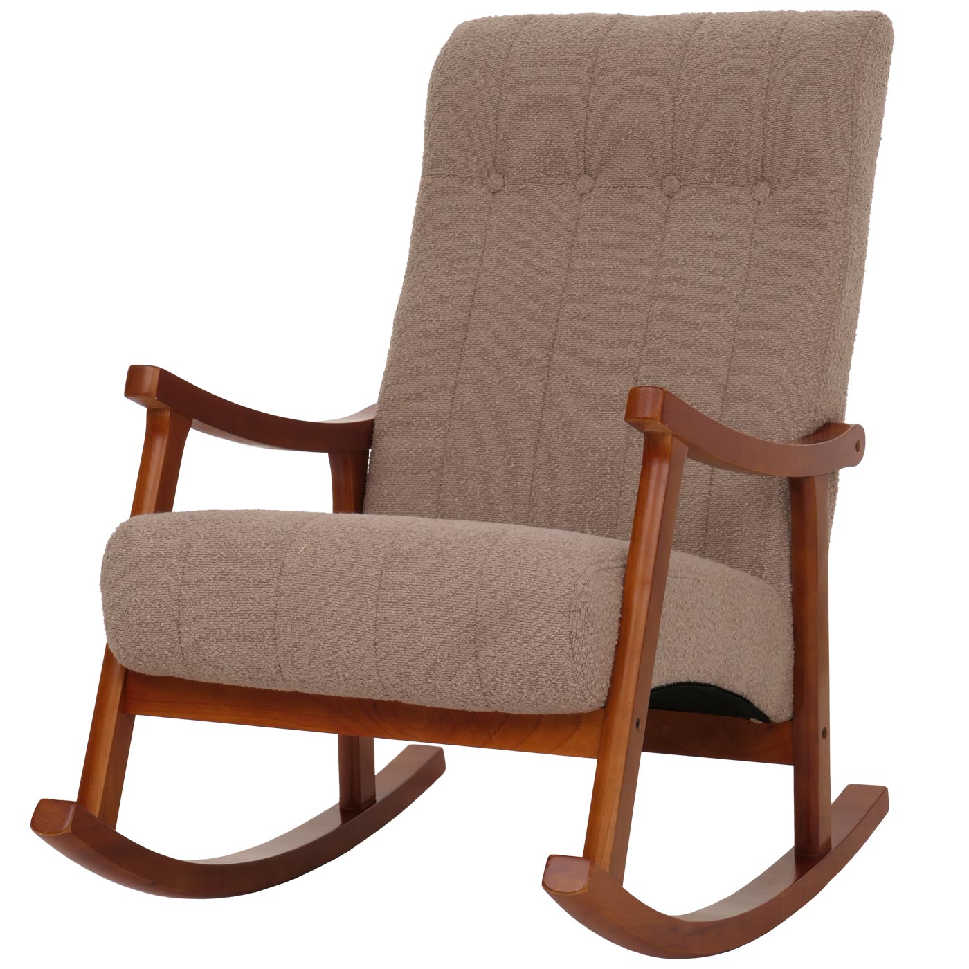 Cosmo Casa - Schommelstoel - Relaxstoel - Hout - FSC Gecertificeerd - Stoftextiel Bouclé - 450gm - Taupe - Frame Walnootlook