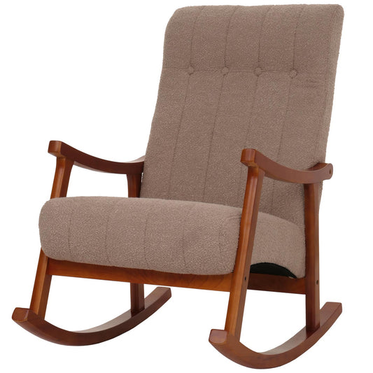 Cosmo Casa - Schommelstoel - Relaxstoel - Hout - FSC Gecertificeerd - Stoftextiel Bouclé - 450gm - Taupe - Frame Walnootlook