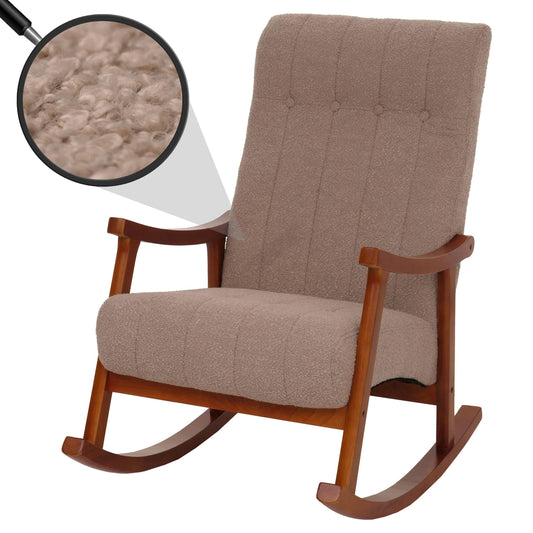 Cosmo Casa - Schommelstoel - Relaxstoel - Hout - FSC Gecertificeerd - Stoftextiel Bouclé - 450gm - Taupe - Frame Walnootlook