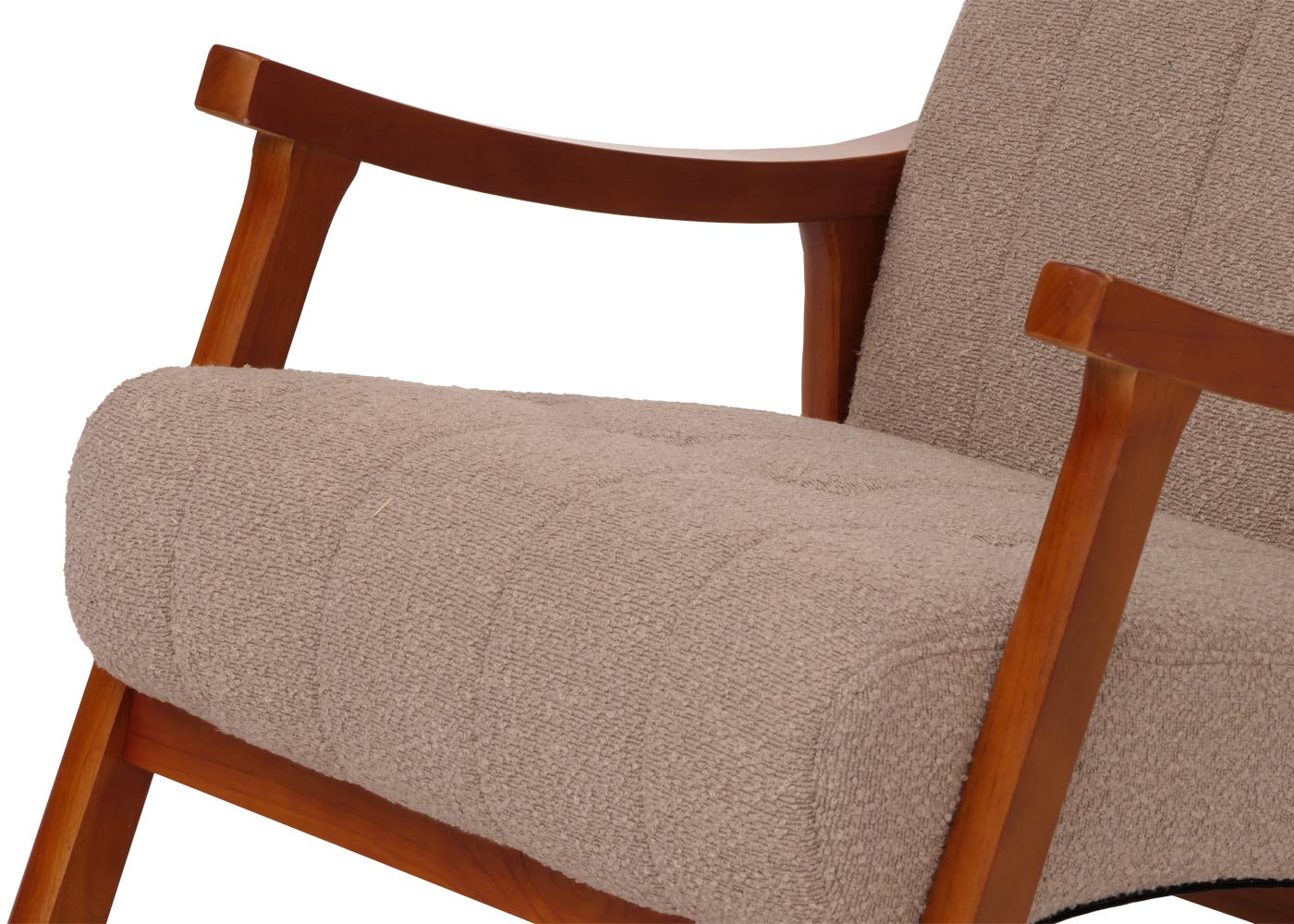 Cosmo Casa - Schommelstoel - Relaxstoel - Hout - FSC Gecertificeerd - Stoftextiel Bouclé - 450gm - Taupe - Frame Walnootlook