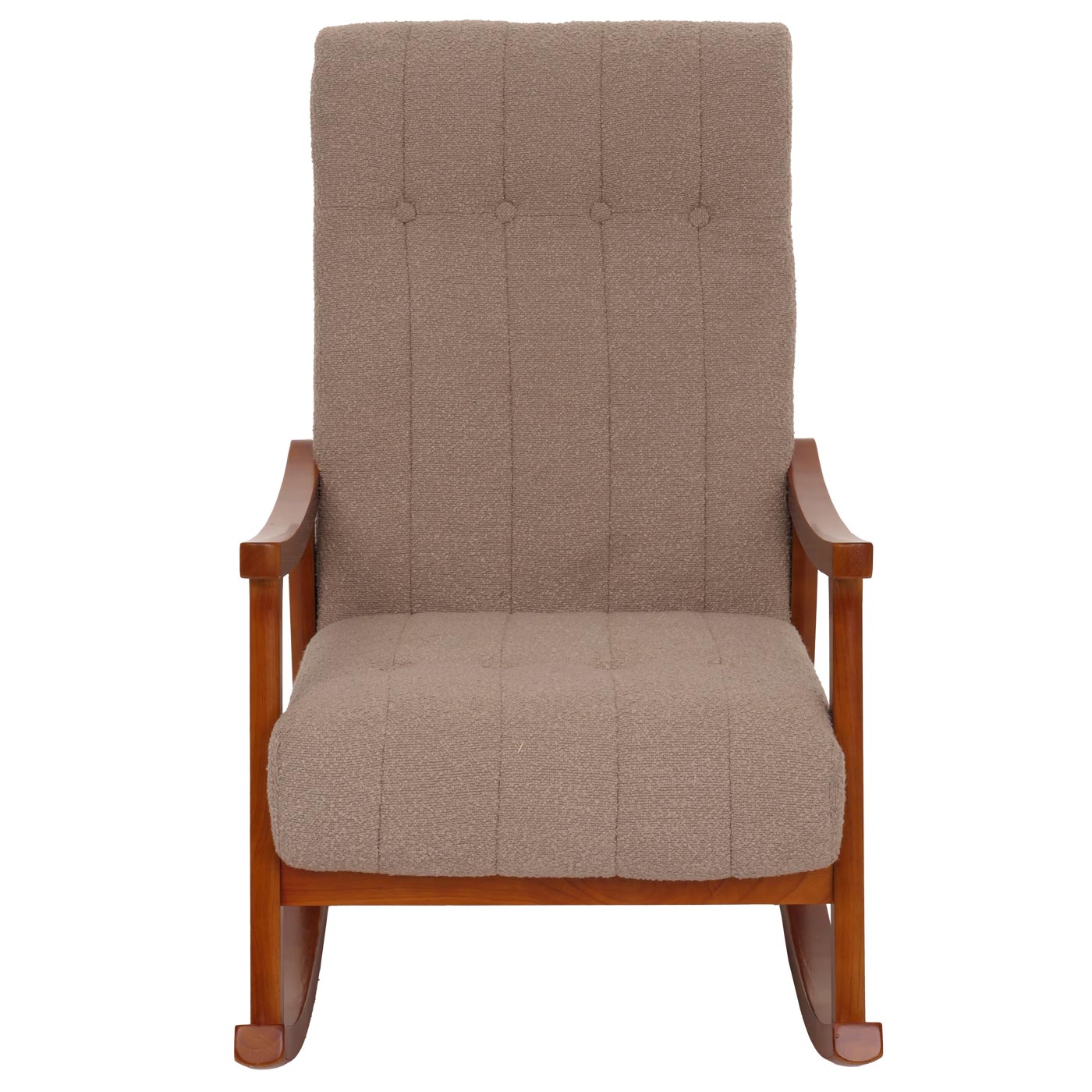 Cosmo Casa - Schommelstoel - Relaxstoel - Hout - FSC Gecertificeerd - Stoftextiel Bouclé - 450gm - Taupe - Frame Walnootlook