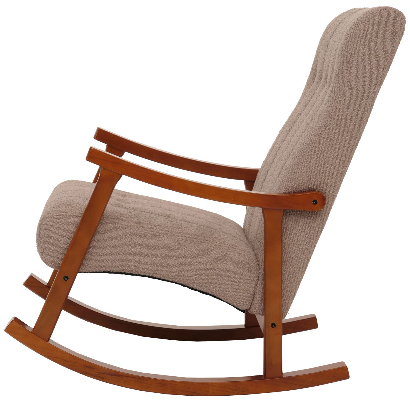 Cosmo Casa - Schommelstoel - Relaxstoel - Hout - FSC Gecertificeerd - Stoftextiel Bouclé - 450gm - Taupe - Frame Walnootlook